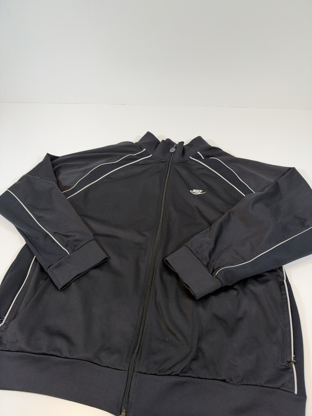 VTG Nike Track Jacket Mens 2XL Black Full Zip Piping Lightweight Athletic